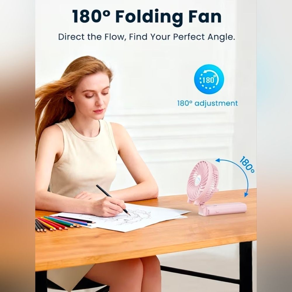 🔥NIB Pink Foldable Rechargeable 5200mAh 3-Speed Handheld Fan